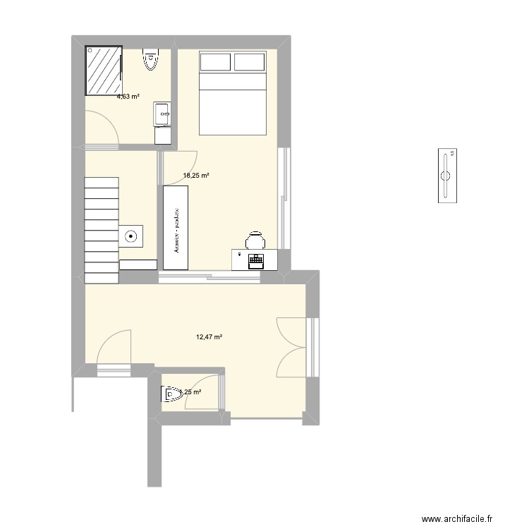 Extension 35 m. Plan de 4 pièces et 37 m2