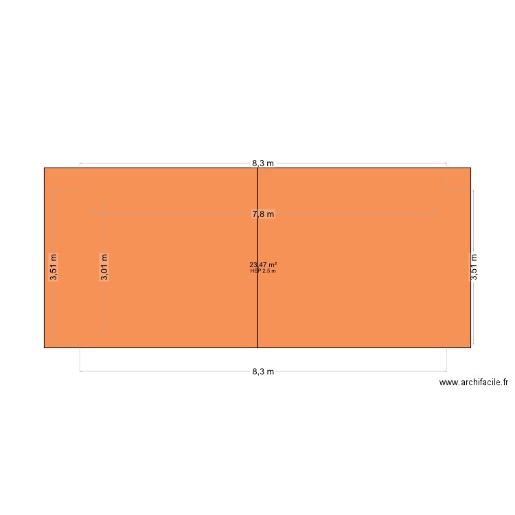 Extension. Plan de 1 pièce et 23 m2