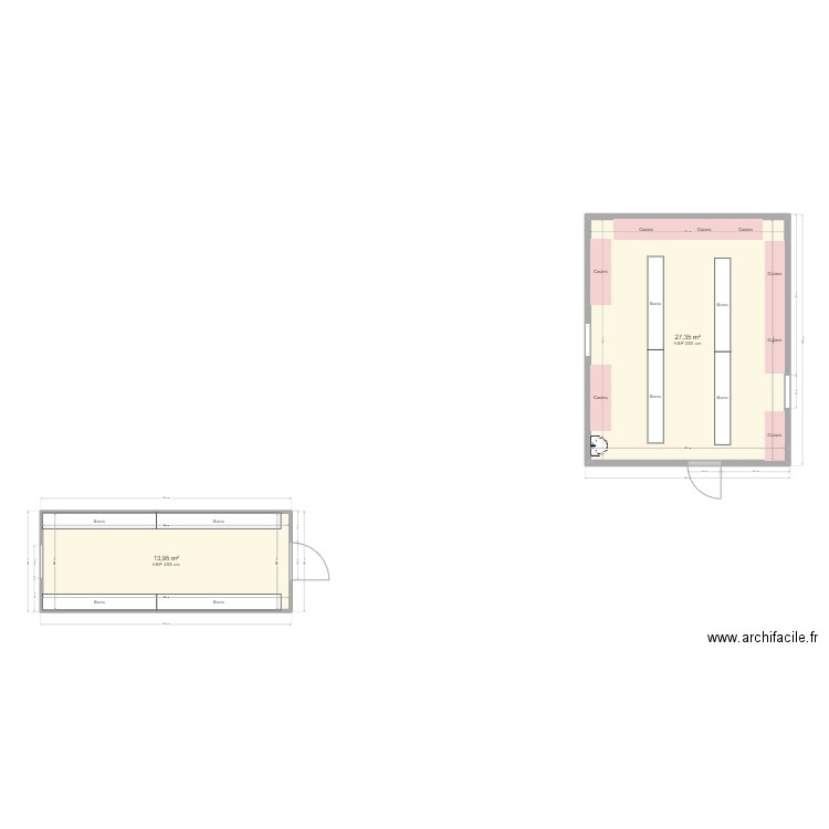 Vestiaire avec casiers. Plan de 2 pièces et 41 m2