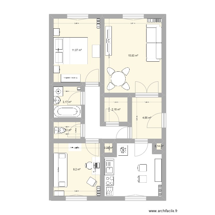 test. Plan de 9 pièces et 48 m2