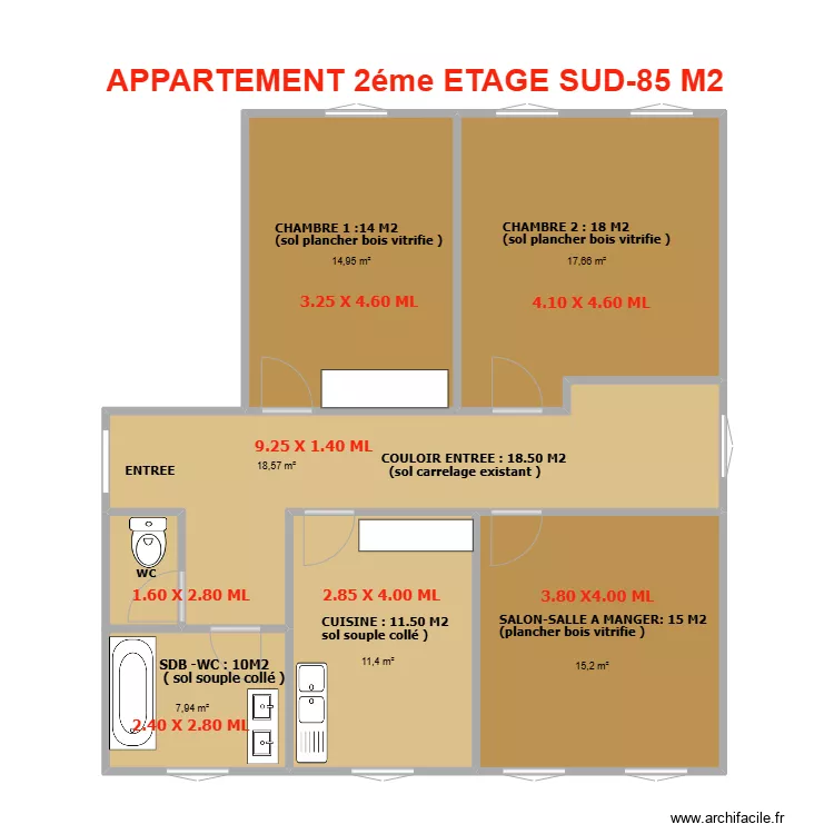SCI LE POUZIN APPARTEMENT ETAGE 2 SUD. Plan de SCI LE POUZIN APPARTEMENT ETAGE 2 SUD. Plan de