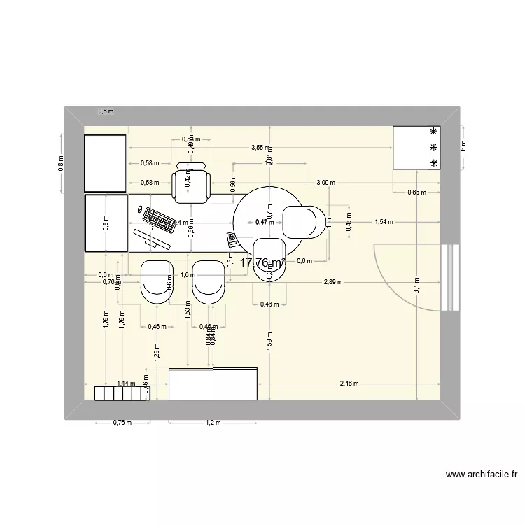 Bureau DDF 2. Plan de 1  et 18 m²