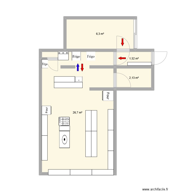 Plan cuisine. Plan de 4 pièces et 37 m2