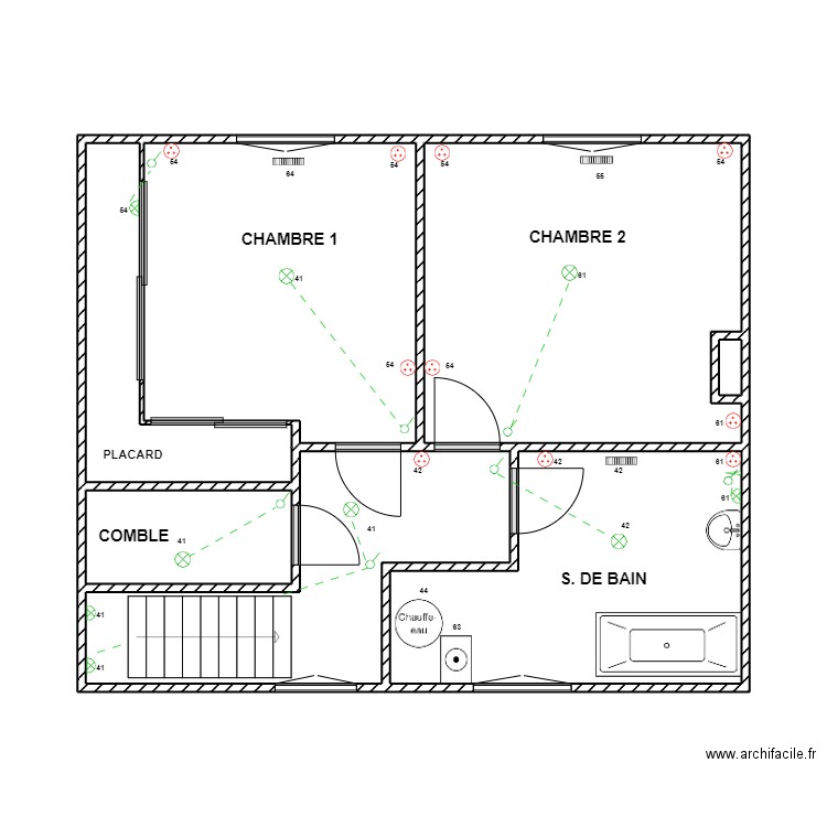 Etage RDC. Plan de 7 pièces et 51 m2