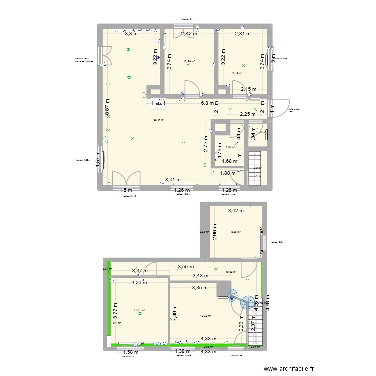 plan pour chauffage. Plan de 19 pièces et 124 m2