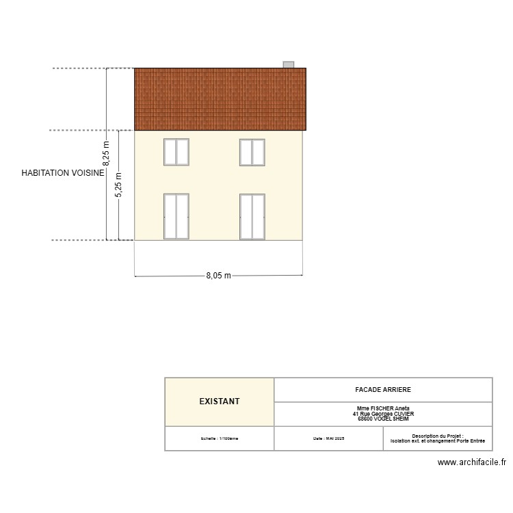 FACADE ARRIERE ACTUELLE. Plan de 0 pièce et 0 m2