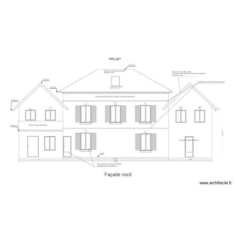 Façade nord projet 2. Plan de Façade nord projet 2. Plan de