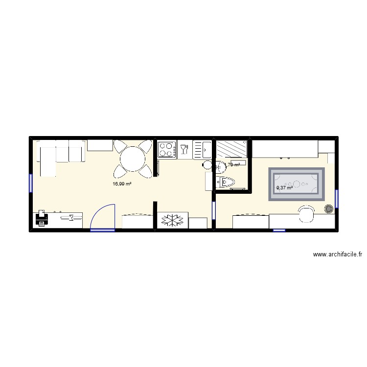 Maison Bea. Plan de 3 pièces et 28 m2