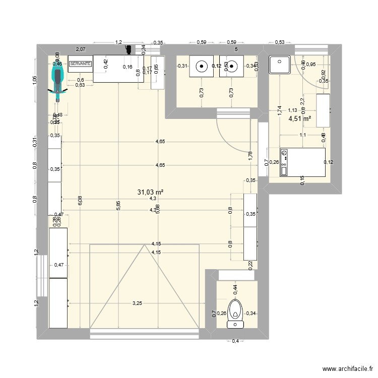 Garage V3. Plan de 2 pièces et 36 m2