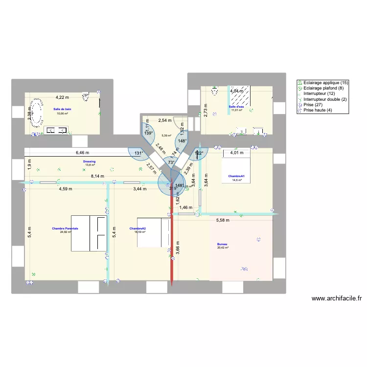 1ER ETAGE - LA BINARDIERE + &eacute;lec.v2. Plan de 9  et 123 m²