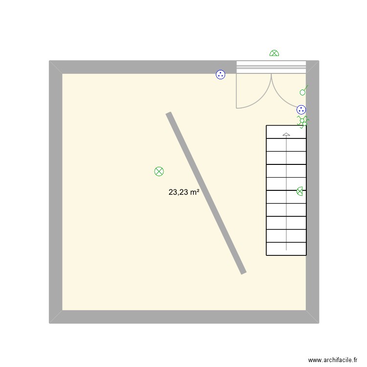 grange étage. Plan de 1 pièce et 23 m2