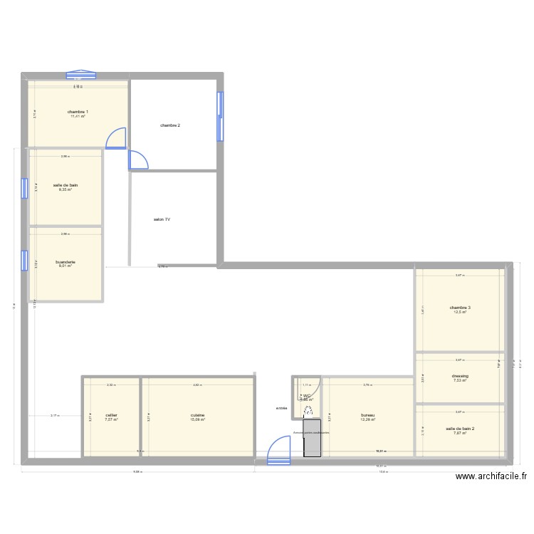 projet maison Sauzet. Plan de 12 pièces et 95 m2