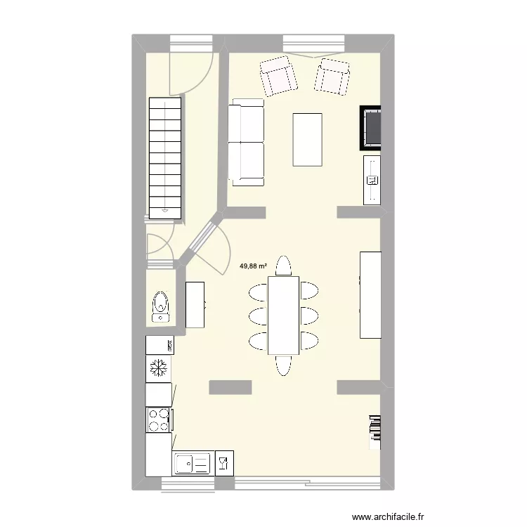 RDC Mousin meubl&eacute;. Plan de 1  et 50 m²