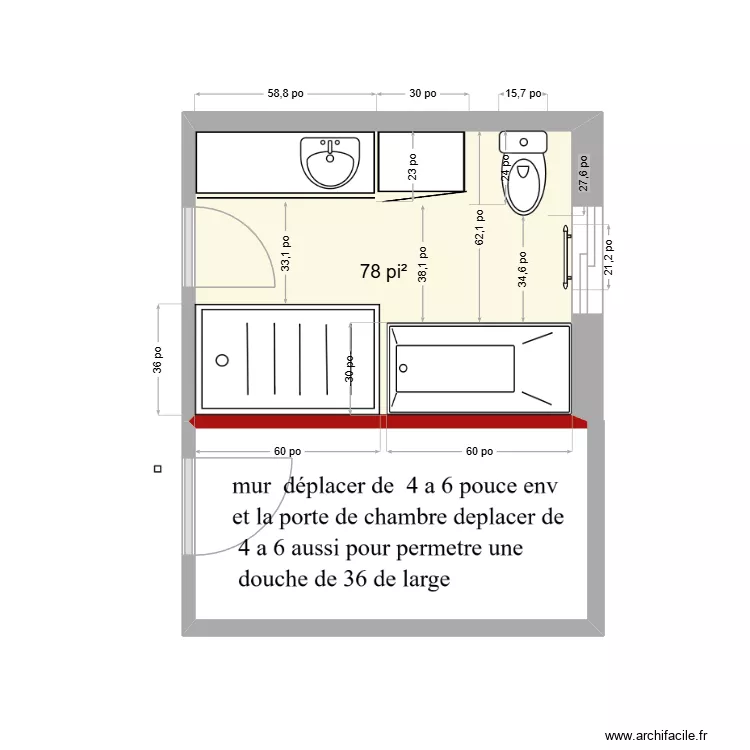 salle bain re de chausser. Plan de 1  et 7 m²