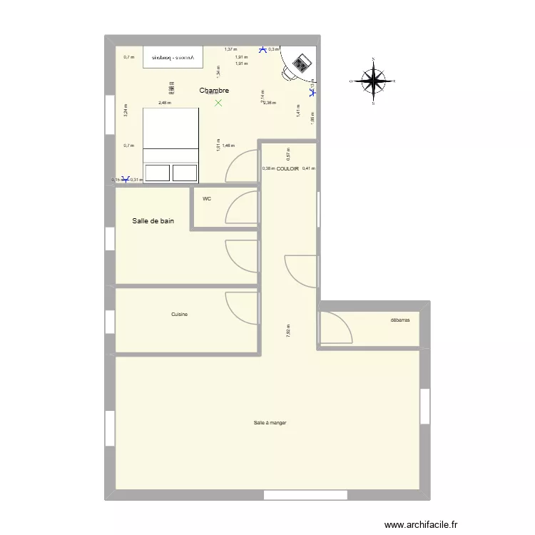 appartement f2 Houcine 2TN1 G2. Plan de 6 pièces et 65 m²