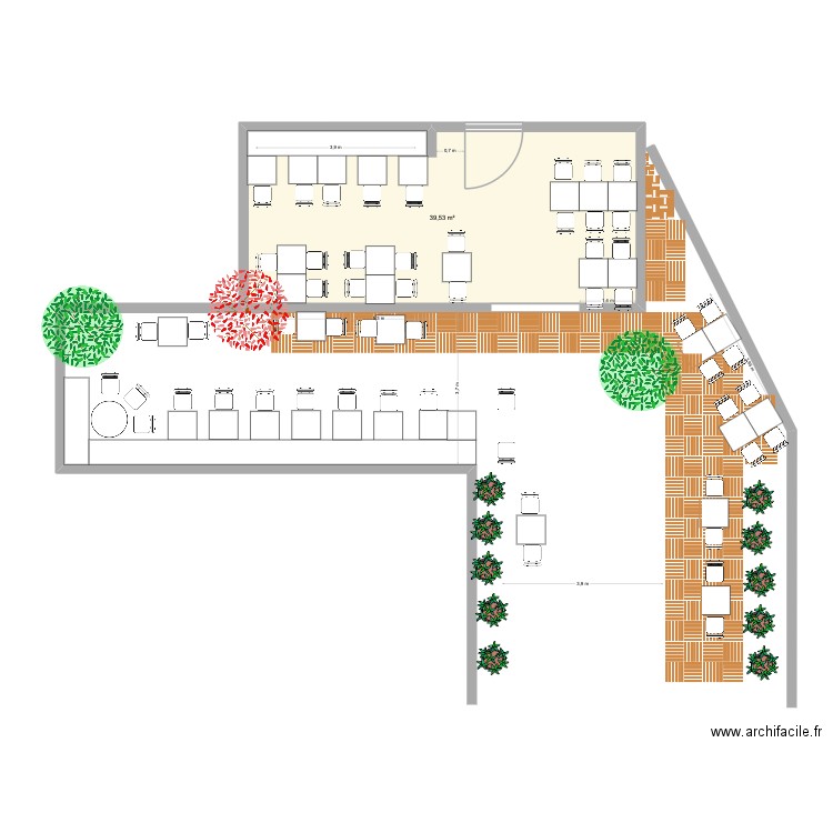 terrasse banquette. Plan de 1 pièce et 40 m2