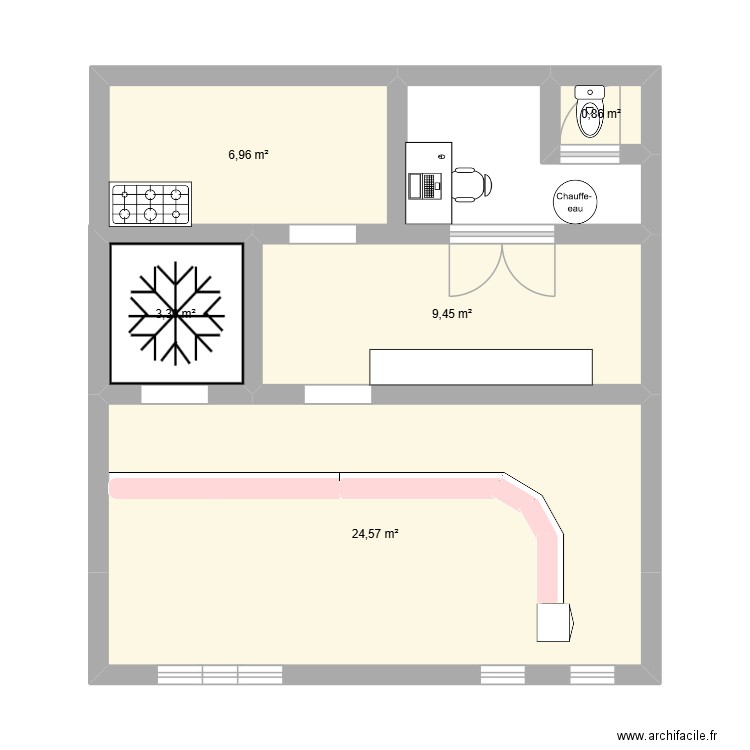 boucherie boursin. Plan de 5 pièces et 45 m2