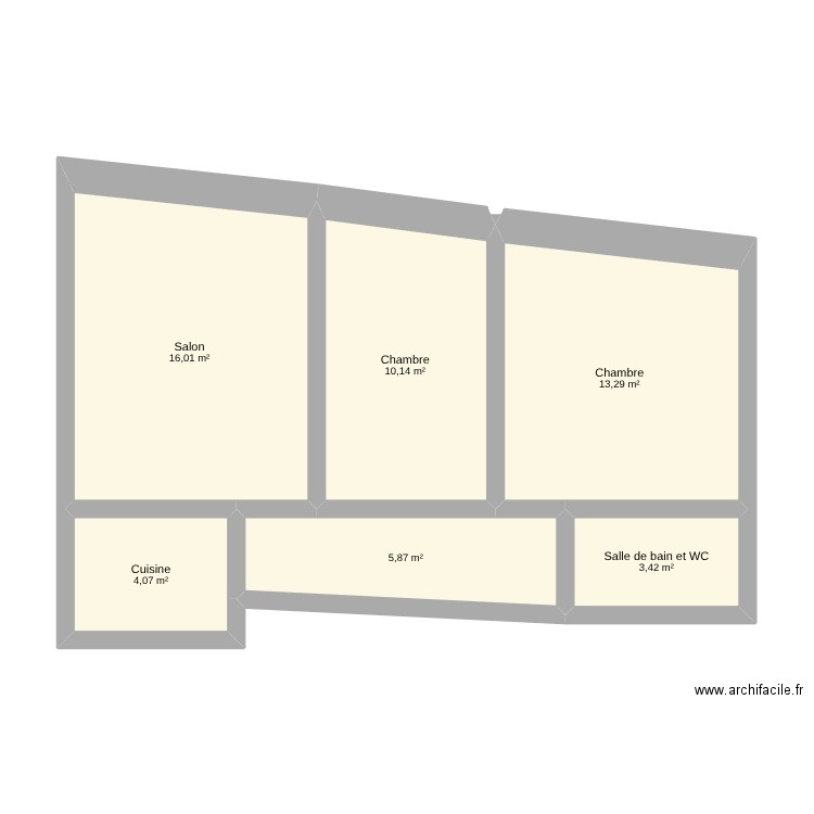 Plan appartement De Gaulle. Plan de 6 pièces et 53 m2