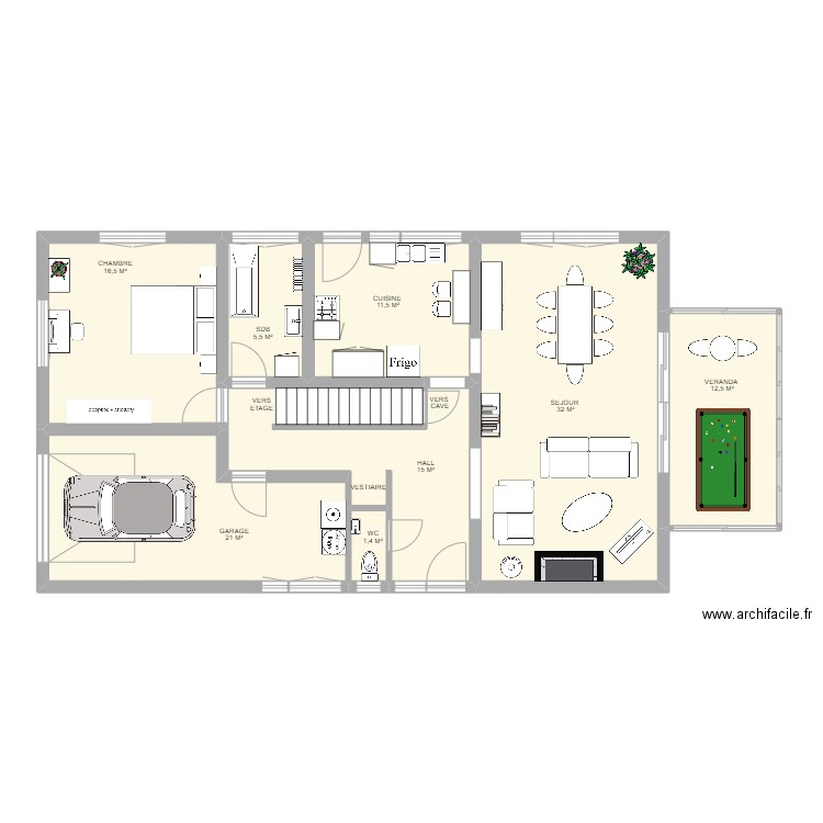 RDC ANHEE. Plan de 8 pièces et 115 m2