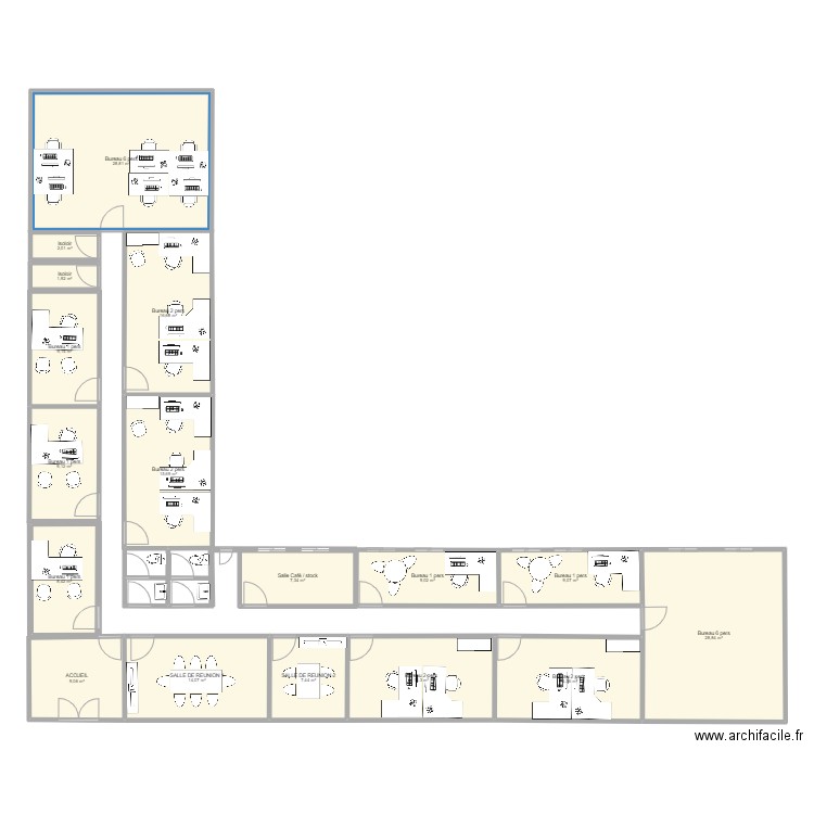 Bureaux AAS. Plan de 17 pièces et 205 m2
