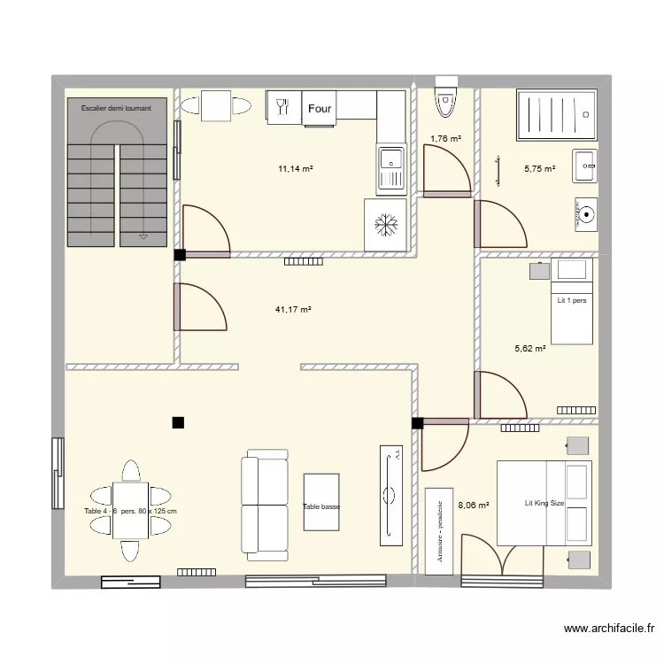 ouali. Plan de 6  et 73 m²