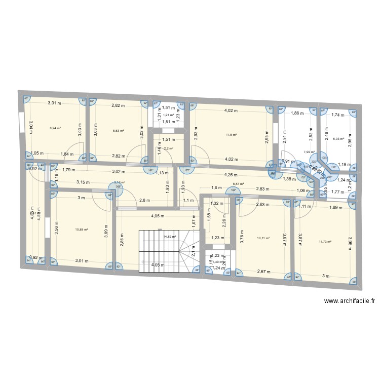 ETAGE2. Plan de 15 pièces et 118 m2