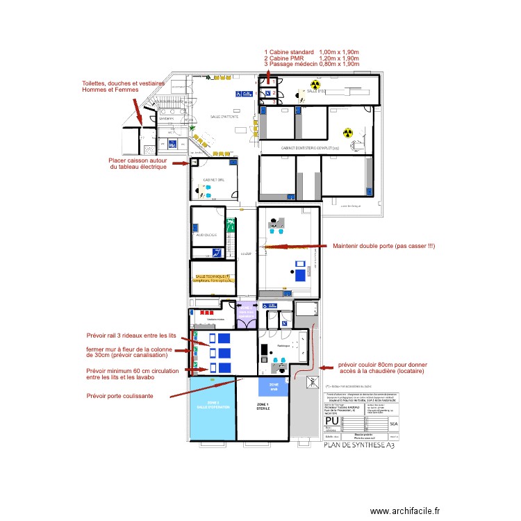 Bloc operatoire. Plan de 6 pièces et 76 m2