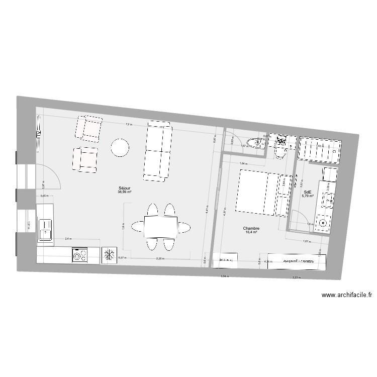 APPART 01. Plan de 3 pièces et 61 m2