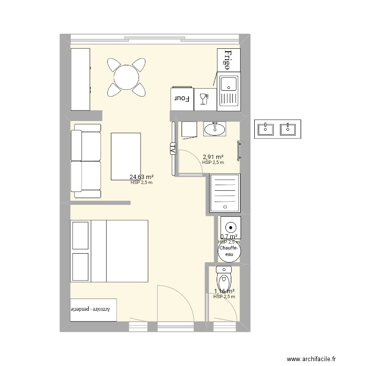 app cap 9 2. Plan de 4 pièces et 29 m2
