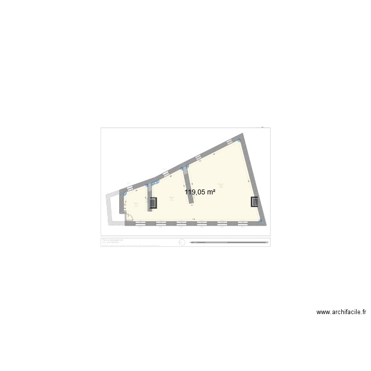 2CJ. Plan de 1 pièce et 119 m2