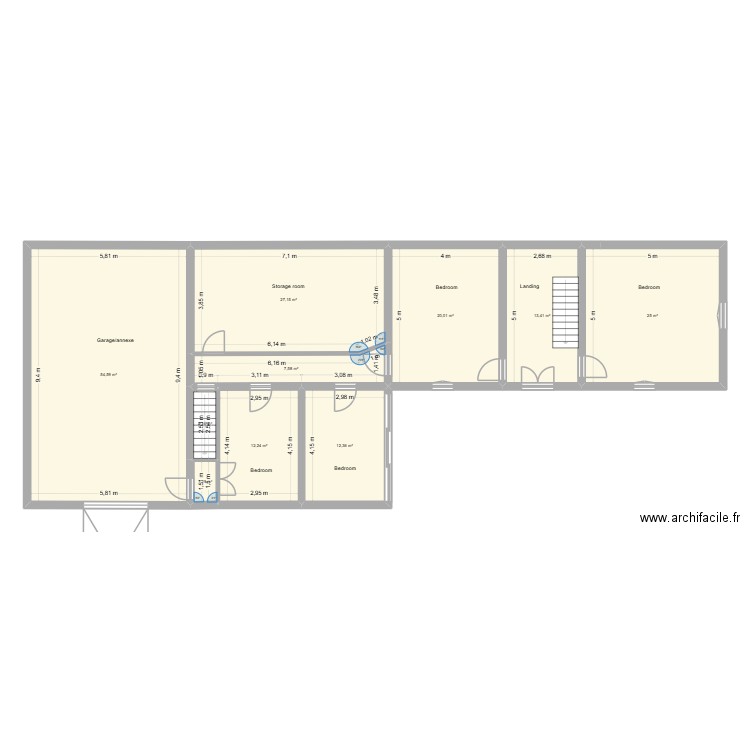 Chemieux ponsan etage. Plan de 10 pièces et 176 m2