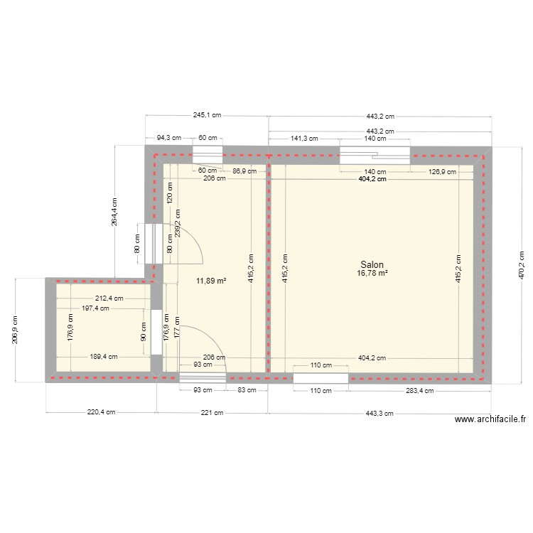 veranda 1. Plan de 2 pièces et 29 m2