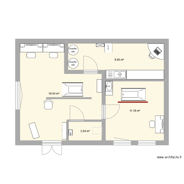 salon Maison capillaire D.. Plan de 4 pièces et 43 m2