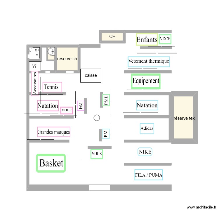 magasin. Plan de 4 pièces et 3 m2