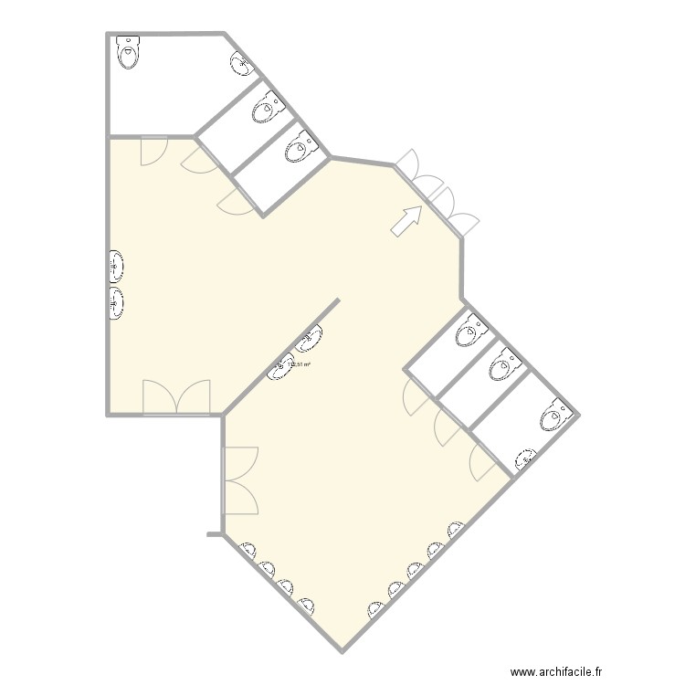 WC poudrière. Plan de 6 pièces et 143 m2