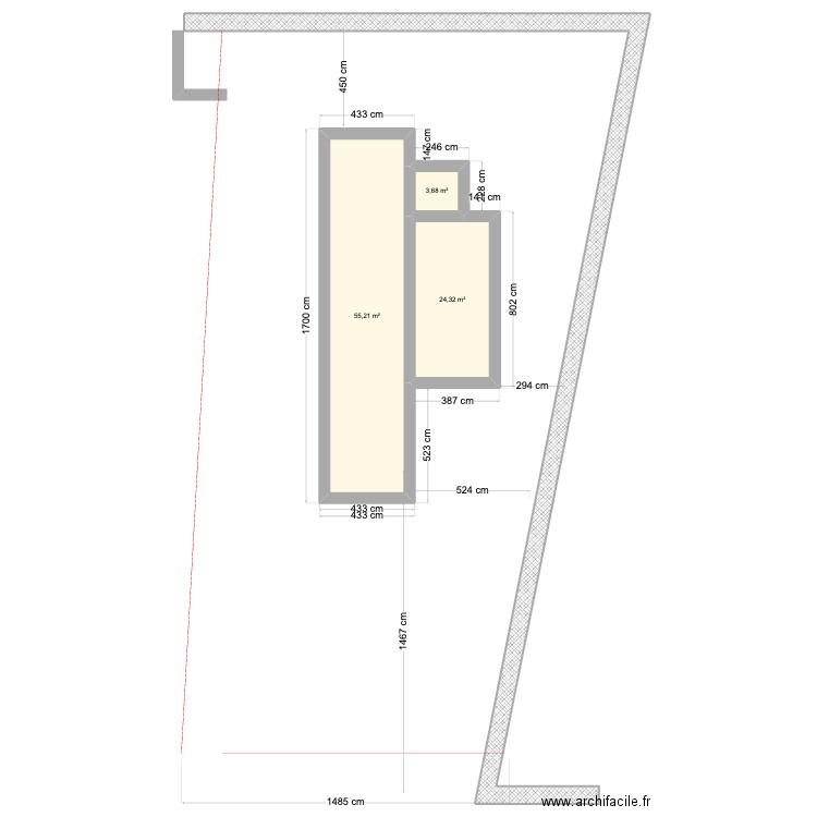 Plan Ruine Bordeira. Plan de 3 pièces et 83 m2