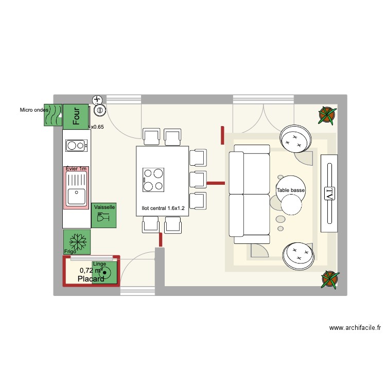 Salon. Plan de 2 pièces et 27 m2