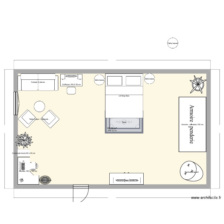 L’hôtel. Plan de 1 pièce et 89 m2