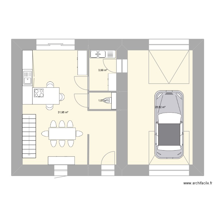 maison chalonnière. Plan de 4 pièces et 64 m2