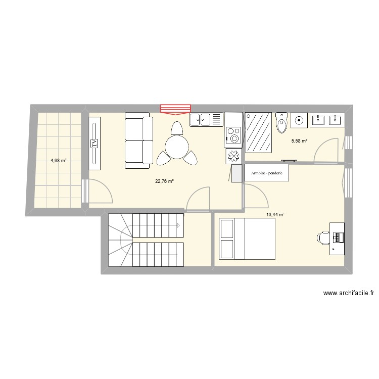 NOUVEAU 1ER URTIN. Plan de 4 pièces et 47 m2