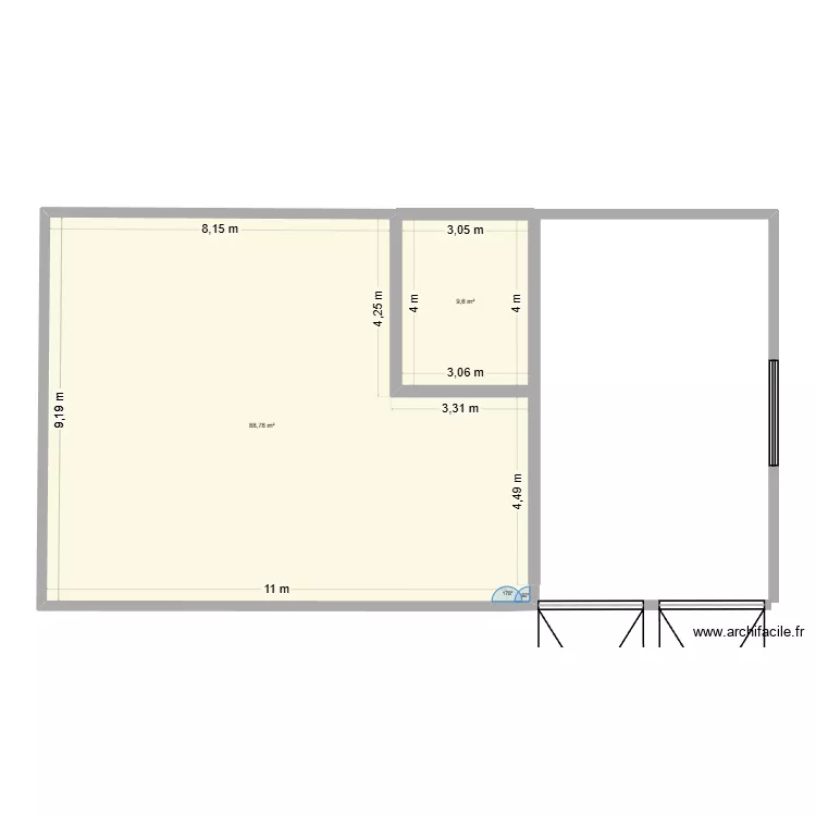 Vu en plan. Plan de 2 et 104 m² Vu en plan. Plan de 2 et 104 m²