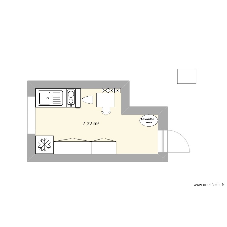 APPT ALINE CUISINE. Plan de 1 pièce et 7 m2