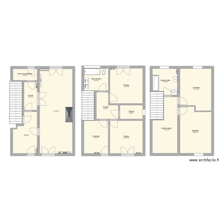 Maison Nana x Willy. Plan de 14 pièces et 148 m2