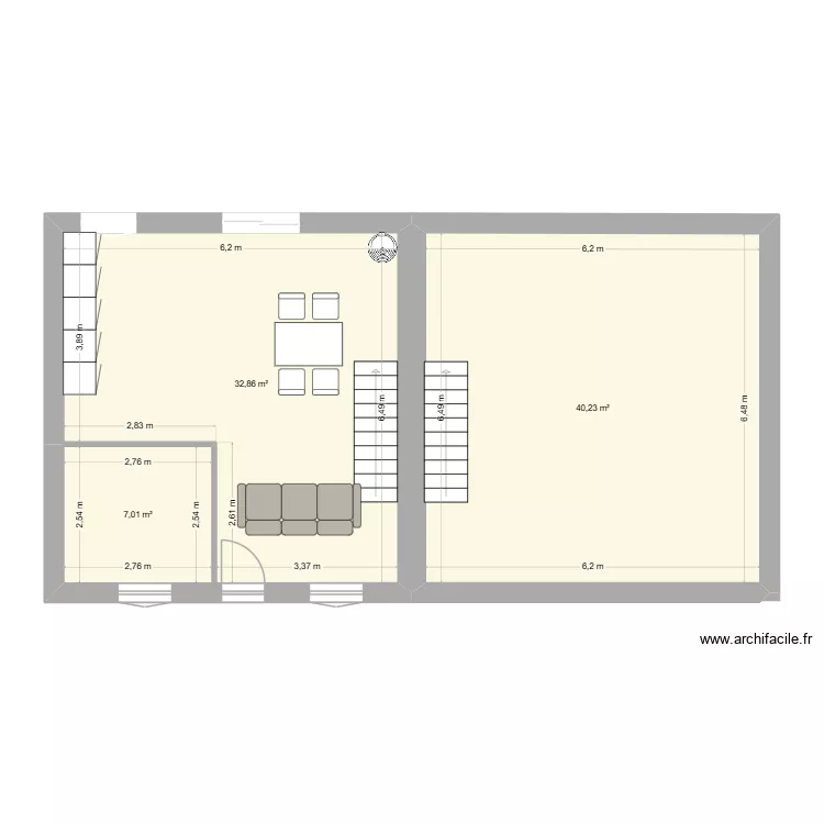 Longere. Plan de 3 Pièces et 80 m²