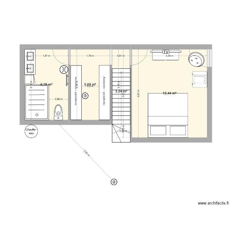 chambre parental projet 1. Plan de 4 pièces et 28 m2
