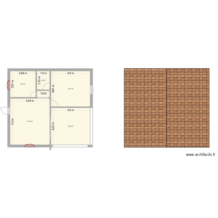 thaerino corte. Plan de 6 pièces et 75 m2