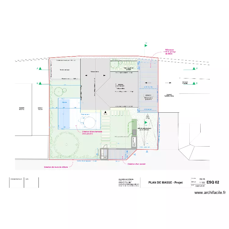 Plan masse Elise. Plan de 1  et 2 m²