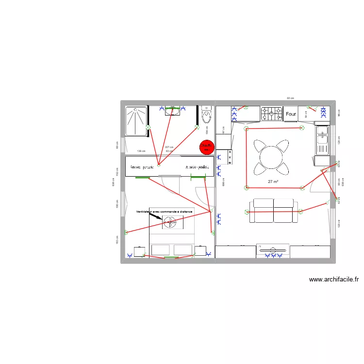 Maison 8 x 6 gauche sans cotation Electricit&eacute;. Plan de 