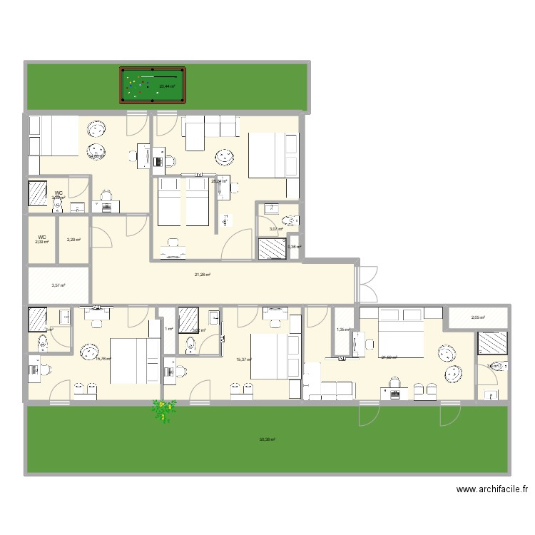Plant 5 hotel. Plan de 20 pièces et 216 m2