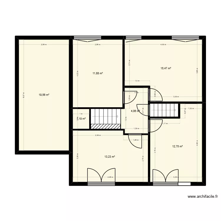 P1.2_PLAN_R+1_CLOISONS_MODIFIEES_PROJET_ZANY. Plan de 9  et 82 m²